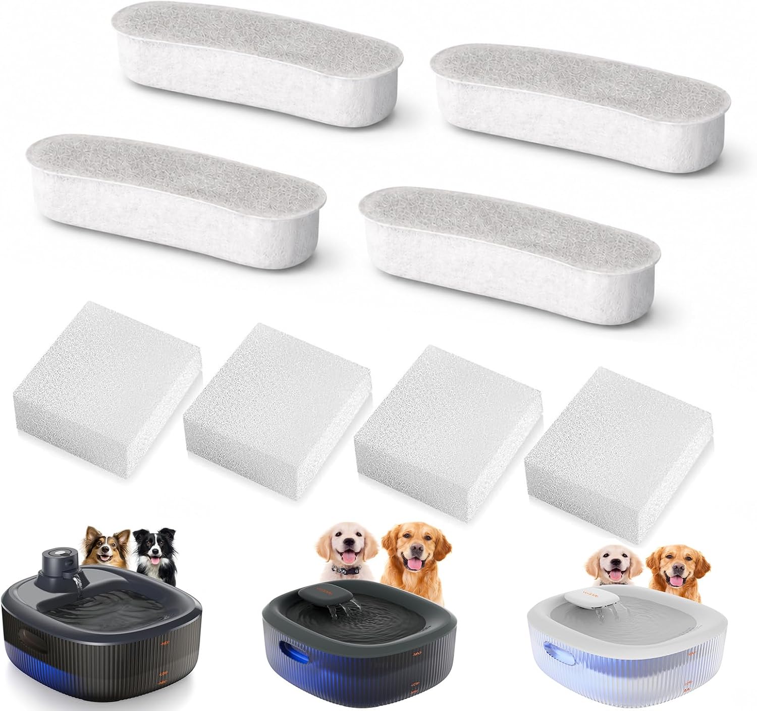 4-pack-filters-4-pack-sponges-for-wopet-w600-plus-w600-pro-dog-water-fountain 4 Pack Filters & 4 Pack Sponges for WOPET W600 Plus & W600 Pro Dog Water Fountain - Image 1