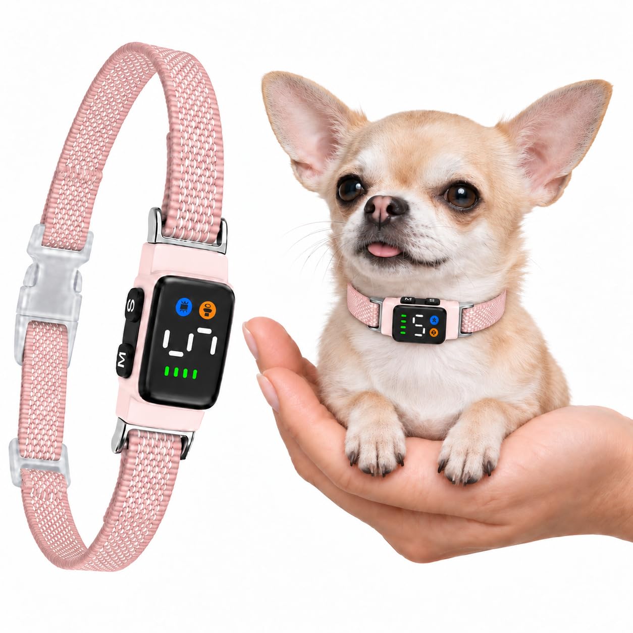 Version 1.0.0 Teacup Bark Collar for Small Dogs 2-15lbs - No Shock Humane Anti Barking Collar with Vibration & Beep - Ultra Light Tiny Dog Bark Collar for Toy Breeds, IP67 Waterproof, Magnetic Rechargeable (Pink) - Image 1