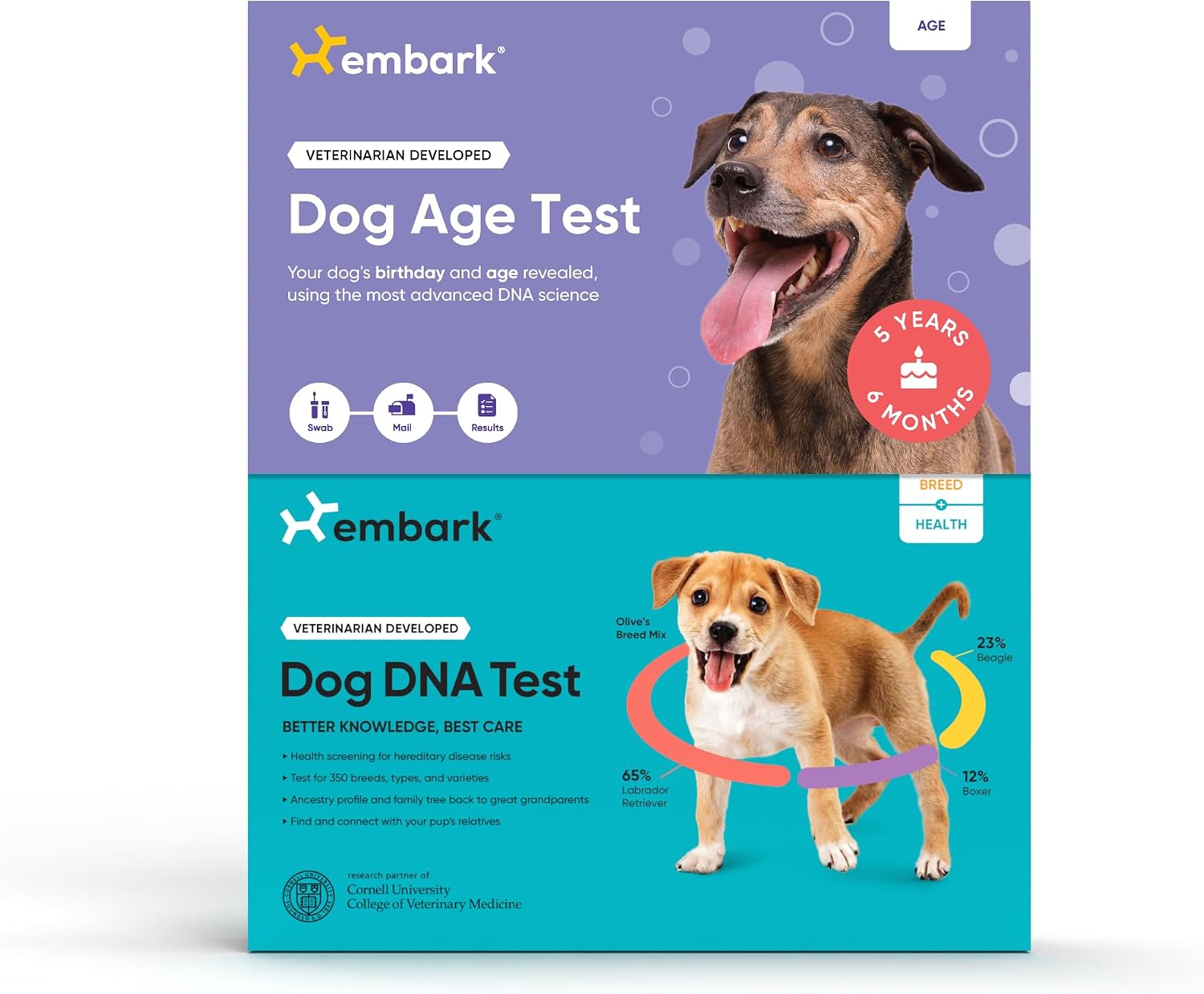 71H2y9KHkZL._AC_SL1500_.jpg Embark Breed + Health Dog DNA Test & Dog Age Test Bundle - Discover Breed, Ancestry, Relatives, Genetic - Image 1