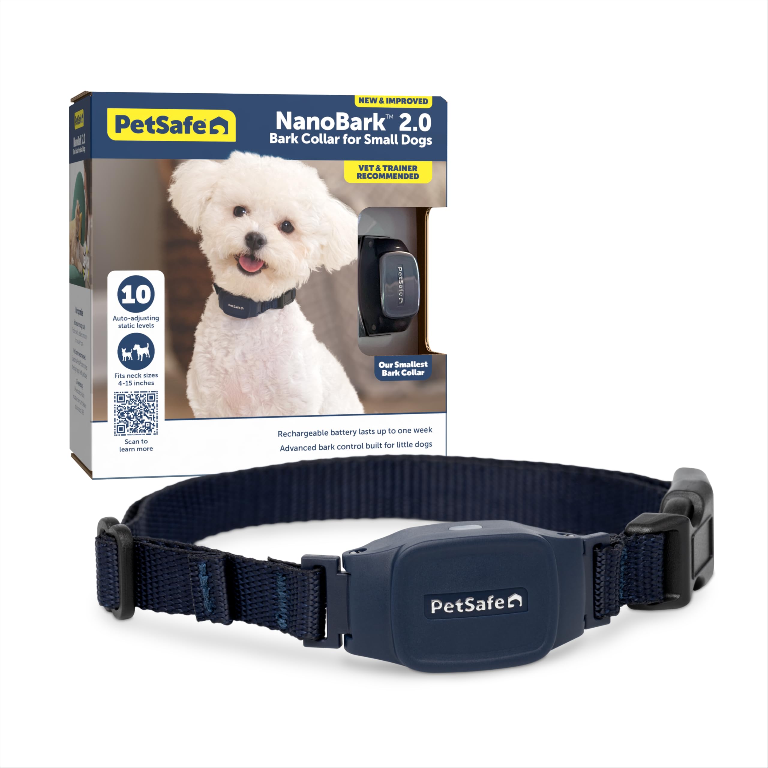 Version 1.0.0 PetSafe NanoBark 2.0 Bark Collar for Small Dogs | 10 Static Levels, Responds Only To Your Dog's Bark, Up To 7-Day Battery, Rechargeable, Waterproof, Dogs 8 lb+, Neck 4-15 in - Image 1