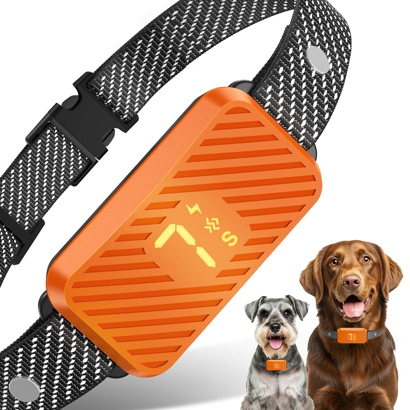 Version 1.0.0 Dog Bark Collar for Large Medium Small Dogs, Effective No-Bark Collar, Smart Barking Collar, Rechargeable Bark Collar with 7 Sensitivity, 3 Modes, Waterproof,Orange - Image 1