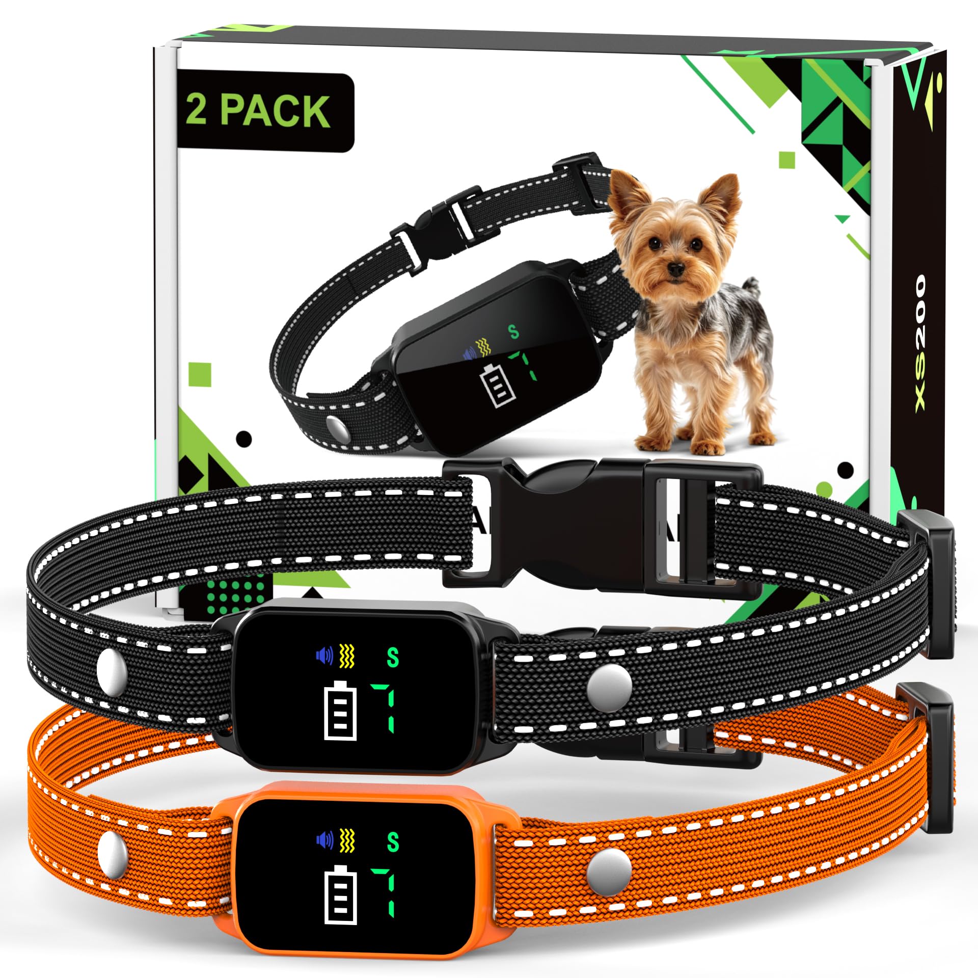 Version 1.0.0 Bark Collar for Dogs, 2Pack Small Anti Barking Collar | 5-60LBS Small Medium Dogs, IPX7 Waterproof, Rechargeable Training Bark Collar, 3Modes, 5Beep, 7Level Sensitivity Black Orange - Image 1