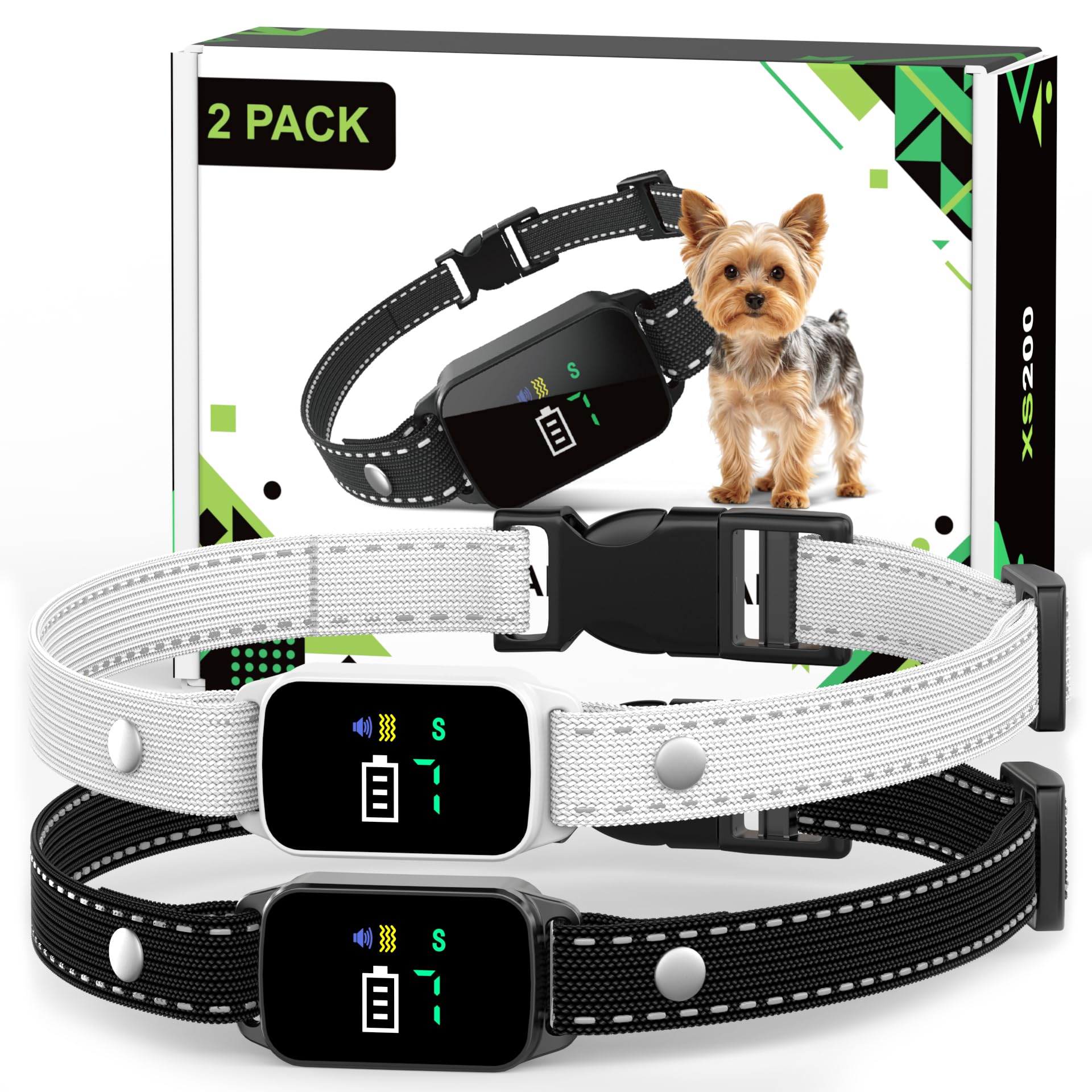 Version 1.0.0 Bark Collar, 2Pack Dog Bark Collar | 5-60LBS Small &Medium Dogs, IP67 Waterproof, Rechargeable Anti Bark Collar with 3Modes,5 Beep&7 Level Sensitivity Black White - Image 1