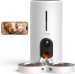 [White] WOPET HV10DP Heritage View Automatic Cat Feeder for Two Cats with Camera