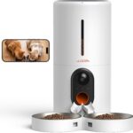 [White] WOPET HV10DP Heritage View Automatic Cat Feeder for Two Cats with Camera